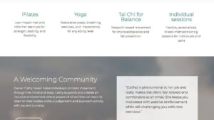 Lower half of Mindful Movement website homepage