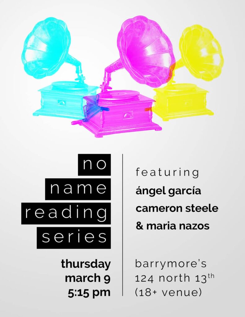 No Name Reading Series poster with vintage phonographs