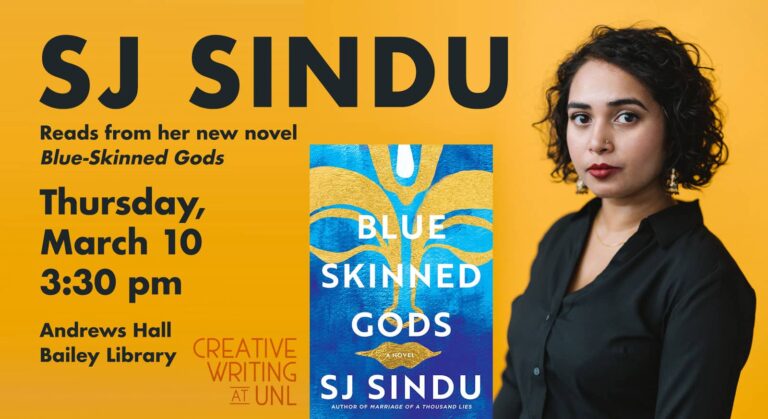 Poster for SJ Sindu reading at the University of Nebraska-Lincoln
