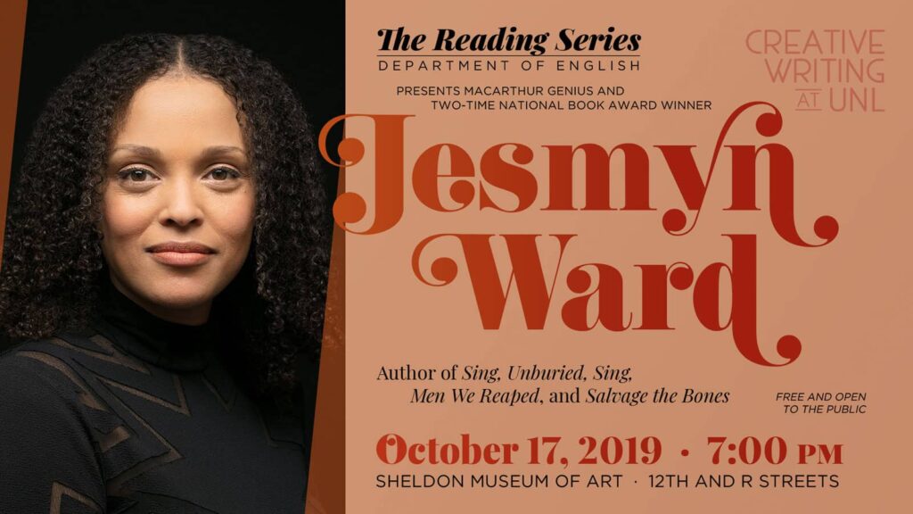 Poster for a reading by Jesmyn Ward at the University of Nebraska-Lincoln