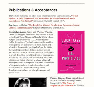 Department newsletter publications and acceptances section