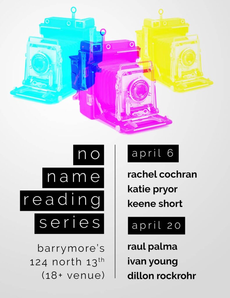 No Name Reading Series poster with vintage folding cameras